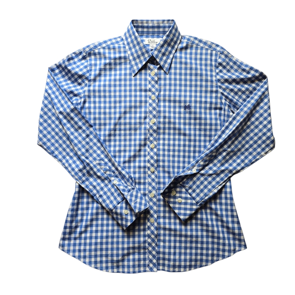 Lilly Pulitzer Blue and White Plaid Button Down Shirt